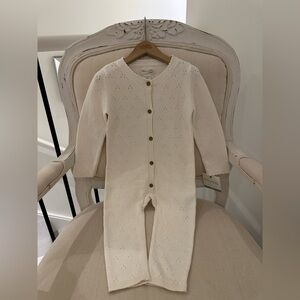 🦢 24 Mth Organic Cotton Pointelle Knit Baby Onesie in Ivory NWT
